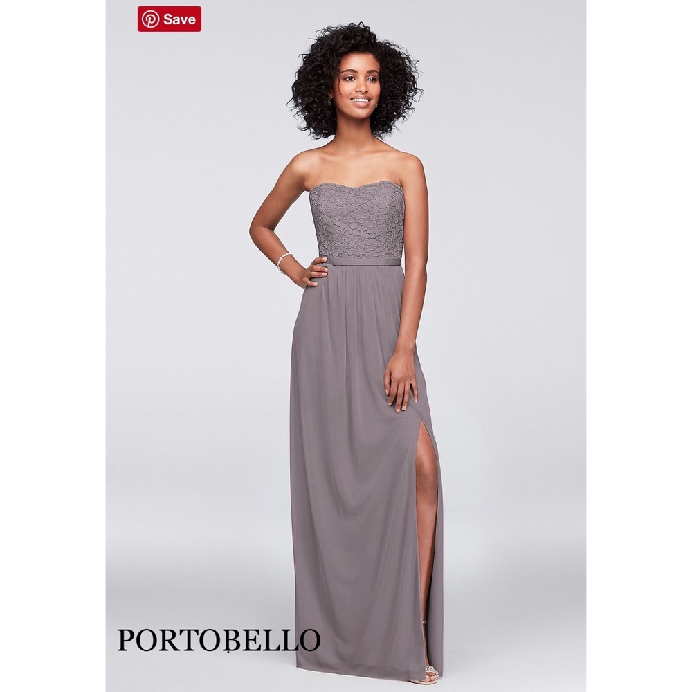 Lace and Mesh Long Strapless Dress